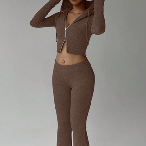 Nuovo Completo Due Pezzi da Donna per Autunno <span class=keywords><strong>e</strong></span> Inverno, Felpa Corta con Zip <span class=keywords><strong>e</strong></span> Cappuccio, Maniche Lunghe, Stile Casual - Product Image 6