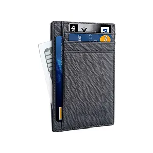 Wholesale Ultra Thin Unisex RFID Slim Card Holder PU Saffiano Leather Credit Card Holders Business Card Case Wallet