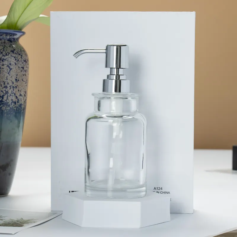 500ml verre bouteilles de savon en acier inoxydable pompe distributeur de lotion de savon pour salle de bain cuisine