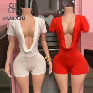 Novedad de Primavera: Mono enterizo ajustado con fruncido y escote en V profundo para mujer, de manga corta, sexy y liso. - Product Image 2