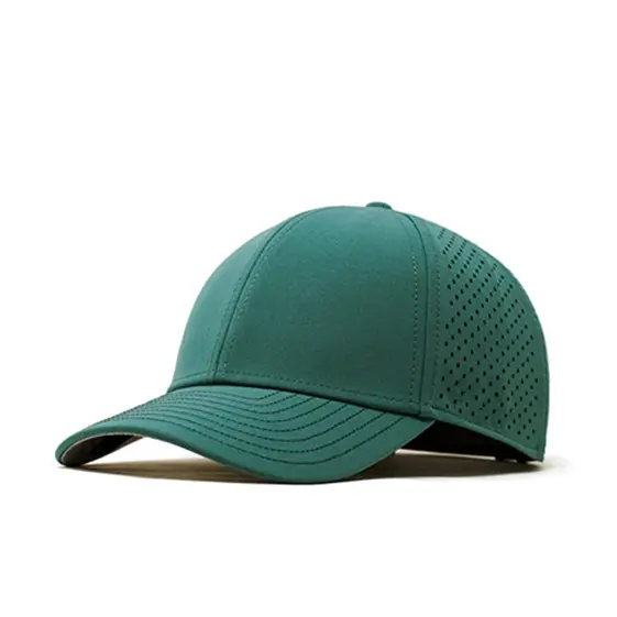 Custom high quality 100% polyester 6 panel baseball cap hat with laser perforated side and rear panels