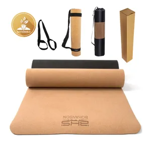 Esterilla de yoga TPE de corcho natural ecológico de doble capa reciclada con etiqueta privada personalizada