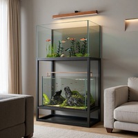 Support de réservoir à poissons moderne et simple en métal à double couche, pour la vie quotidienne, la cuisine en plein air, base robuste personnalisable, boîte de filtre inférieure
