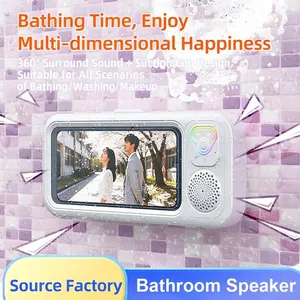 Support de téléphone pour douche avec haut-parleur, étui de téléphone étanche pour salle de bain, haut-parleur Bluetooth mural avec rotation tactile à 360° - Product Image 2