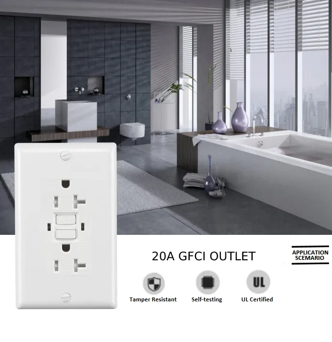 Barep Ul listelenen 120v duvar Gfci priz amerikan anahtarı şirket 20 Amp Gfci Outlet beyaz duvar soket NFC 2 çıkışları kulesi 20A