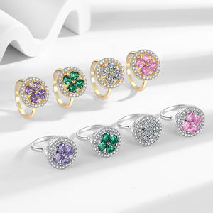 Bague ouverte ajustable à motif floral, plaquée argent, cuivre, zircon, bague ajustable, bijoux plaqués argent, bague cadeau, bijoux fins - Product Image 4