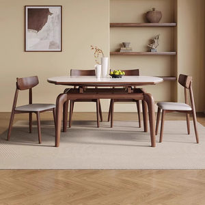 Ensemble table et chaises de salle à manger rectangulaire en bois massif avec plateau en marbre, style nordique moderne, extensible et pliable, 4-8 places, pour hôtel - Product Image 2