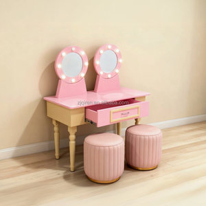 Table de toilette rose pour enfants, jouet de princesse, table de maquillage en bois rose pour filles, coiffeuse pour bébé - Product Image 1