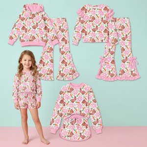 New Arrive Baby Girls Holidays Clothes <b>Outfits</b> Easter <b>Bunny</b> Pink Ruffles Kids Matching Clothes Set - Product Image 1