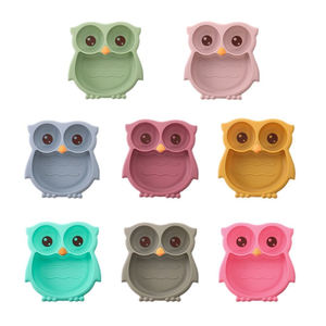 만화 올빼미 실리콘 아기 접시 흡입 식품 보충 그릇 어린이 식당 식기 - Product Image 2