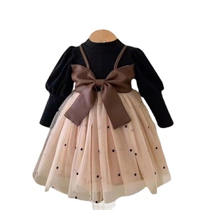 Abbigliamento per bambini autunno a maniche lunghe abito da bambina grande con fiocco in Tulle alla moda per bambina vestito da festa di compleanno - Product Image 1