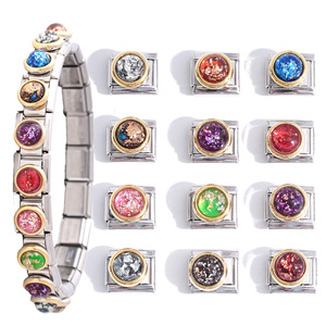 Bracciale a Maglie con <span class=keywords><strong>Charm</strong></span> Italiani Popolari con Pietre Preziose, Oro Argento Acciaio Inossidabile, Pietra Portafortuna Rotonda Colorata da 9mm - Product Image 1