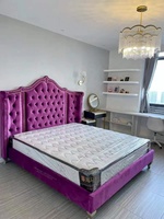 Neuankömmling Luxus Französisch King Size Schlafzimmer Set Hochwertige moderne Samt Stoff Holz Vogelkäfig Bett Wohn möbel Schlafzimmer Zimmer