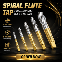 DIN371 DIN376 M2 HSS-E M35 Kobalt Polesan Mengkilap 45 Derajat Helix Tinggi 3 Flute Aluminium 6061 7075 Tap Spiral Flute untuk Lubang Buta