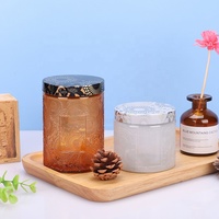 Luxe 12oz 350ml 17oz 520ml en relief en gros écologique grand pot de bougie en verre coloré réutilisable