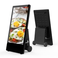 Afficheur numérique mobile extérieur tactile LCD portable avec roues, équipement publicitaire alimenté par batterie