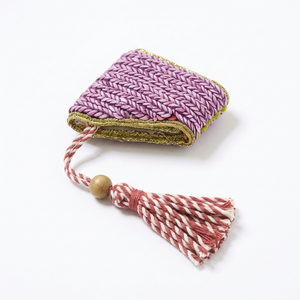 Woven Square Decorative Tassel <b>Pillow</b> With Pink And White Striped Tassel And Wooden Bead For Indoor Home <b>Decor</b> - Product Image 1