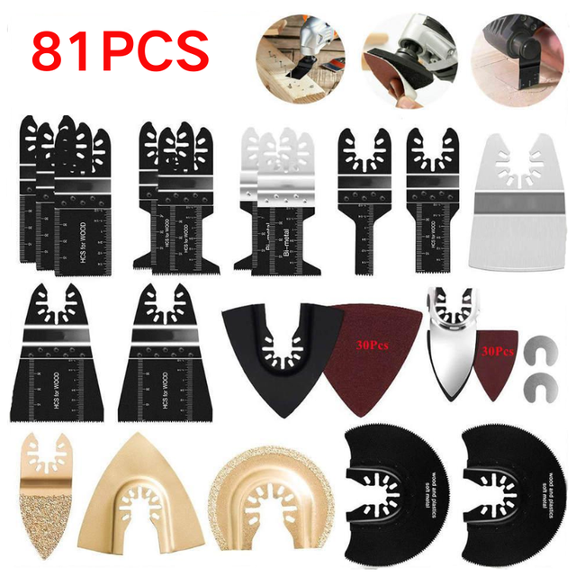 81pcs Quick Change Oscillating Multi Tool Saw Blade HCS/Bi-metal Oscillating Tool Multi-function Tool Renovator Trimmer Blades
