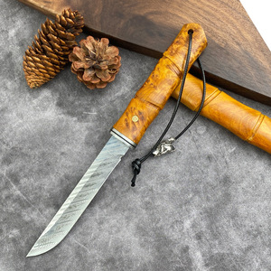 Cuchillo de hoja fija de emergencia para acampar súper afilado de acero damasco original con mango de cedro de acantilado - Product Image 2