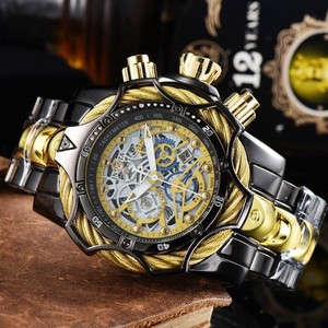 Montre-bracelet à quartz sportive INVI pour homme, cadran ajouré, bracelet en acier, surface de verre simple écologique - Product Image 4