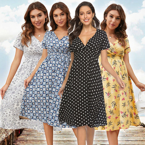 Vestido Casual de Verano con Estampado Floral para Mujer, Estilo Coreano, Cintura Ajustada, Manga Corta, Largo hasta la Rodilla, en Oferta - Product Image 5