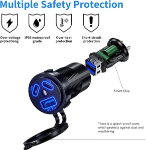 <span class=keywords><strong>Chargeur</strong></span> de voiture Kewig <span class=keywords><strong>3</strong></span> ports 108W super rapide double PD USB C QC3.0, remplacement de l'allume-cigare, prise 12 volts étanche pour voiture et marine - Product Image 6