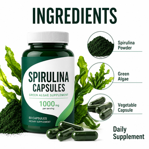 Suplemento de Espirulina de Alta Calidad con Certificación ISO22000/HACCP/GMP/HALAL, Extracto de Espirulina Verde Orgánica en Cápsulas Azules, Mejora la Salud - Product Image 4