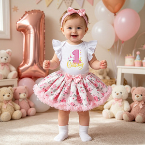 <span class=keywords><strong>Set</strong></span> Vestito Estivo per Primo <span class=keywords><strong>Compleanno</strong></span> Bambina, Gonna a Fiori con Paillettes, Fascia per Capelli, Tessuto Morbido, Opzione Logo Personalizzato, Fine Anno - Product Image 2
