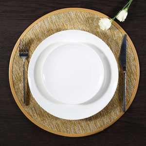 Set de table rond en papier sisal couleur naturelle avec bord en PVC, isolation thermique pour table à manger, style moderne minimaliste - Product Image 1