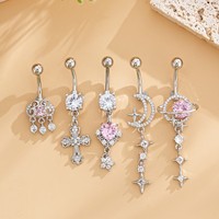 Gaby Piercing-Schmuck Edelstahl Religiöser Bauchnabelpiercing Mond Kreuz Stern Bauchnabelschmuck