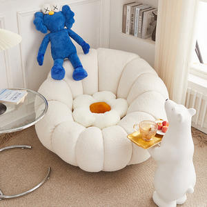 Fauteuil double pouf en forme de citrouille, en polaire blanche, confortable, pour chambre et balcon - Product Image 3