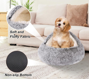 Kleines Hunde- und Katzenbett Rundes Donut-Beruhigungsbett Anti-Angst-Höhlenbett mit Zelt für Wärme und Sicherheit - Product Image 5