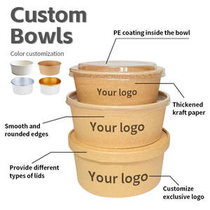 Bol à salade rond en papier kraft imprimé sur mesure avec couvercle, récipient alimentaire jetable durable pour la restauration à emporter et les fêtes - Product Image 4