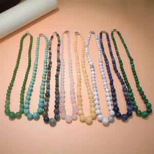 Amazing Jewelry Round Beads Natural Agate Gemstone Malachite Turquoise Jade Beaded Necklace 18'' Long Necklace for Unisex