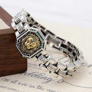 Pulsera de Cadena con Cabeza de León Vintage para Hombre, Brazalete Estilo Punk Retro, Joyería Masculina, Regalo para Él - Product Image 3