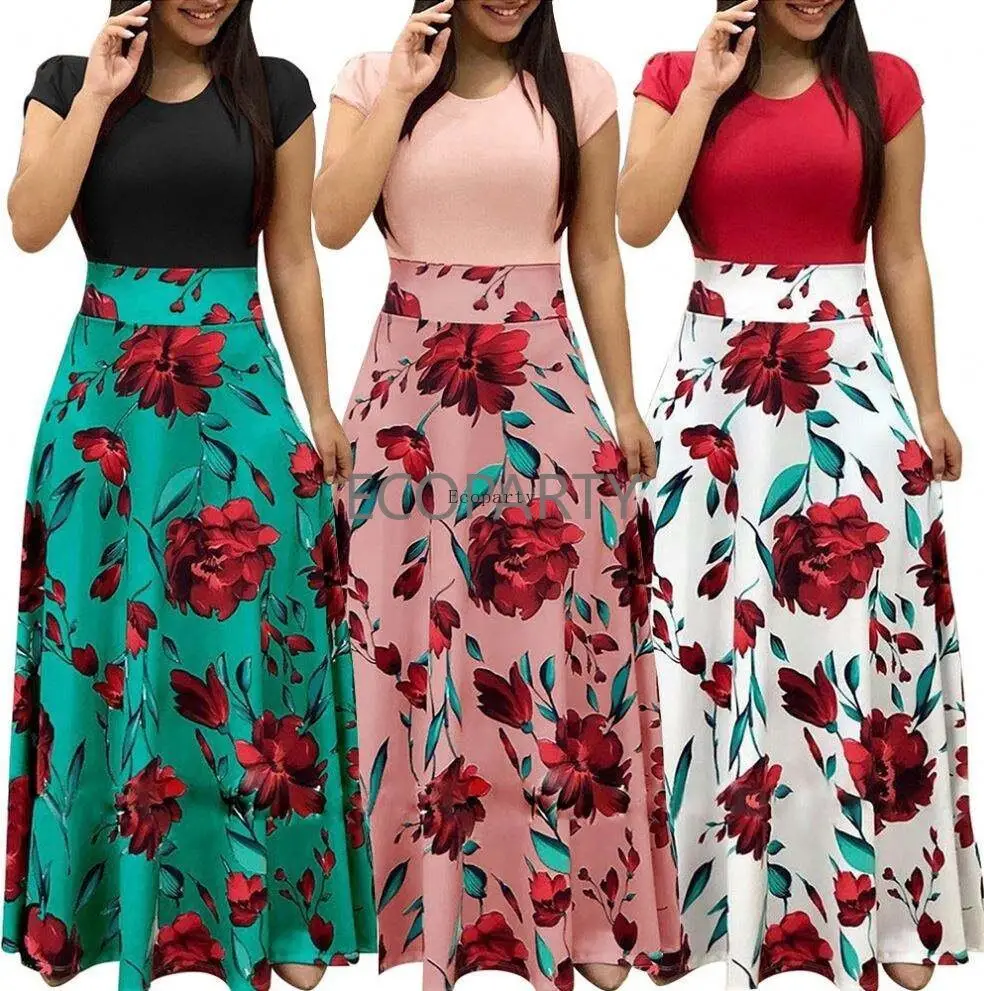2024 Dot Patchwork élégant fête Floral Maxi robe dames été tenue décontractée mode femmes robe