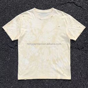 Camiseta de Algodón de Alta Calidad para Hombre, Estilo Vintage, Lavado, Blanca, Grunge, Corte Holgado, Desgastada, con Agujeros, Retro - Product Image 1