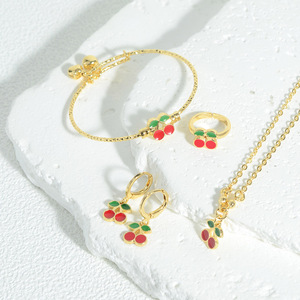 Ensemble de bijoux fleuris cerisiers 4 pièces plaqué or, accessoires adorables pour enfants, cadeau pour filles - Product Image 3
