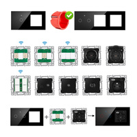 Interruptor y Enchufe Inteligente WiFi de Pared con Pantalla Táctil Negra, Estándar Europeo 86, Alemán y Francés, Módulo de Funciones Combinadas