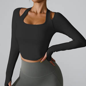 Transpirable de manga larga <span class=keywords><strong>Ropa</strong></span> de <span class=keywords><strong>yoga</strong></span> Cuello Halter Mujeres Fitness Entrenamiento Deportes Top <span class=keywords><strong>Ropa</strong></span> de <span class=keywords><strong>yoga</strong></span> - Product Image 5