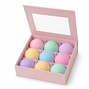 Boîte en carton rigide imperméable personnalisée avec doublure en mousse, finition mate rose clair, couvercle à rabat pour bombes de bain, coffrets cadeaux de soins de la peau - Product Image 1