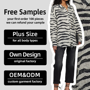 Camisa Oversize de Mujer con Estampado de Cebra Desgastado, Estilo Grunge, con Botones y Dobladillo sin Rematar, Lavado Vintage, Top OEM/ODM de Fábrica 2026 - Product Image 1
