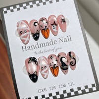 TSZS Halloween-Thema Mandel-Handgemachte Aufklebenägel Gotische Spinnen-Kürbis-Geister Schwarze Katzen Design Acryl Künstliche Nägel