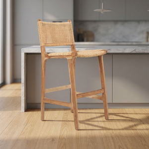 Elegant Modern Design Home Bar <b>Stool</b> Natural Rattan High Bar Chair Solid Teak Wood Woven Wicker for Living Room <b>Dining</b> Hotel - Product Image 3