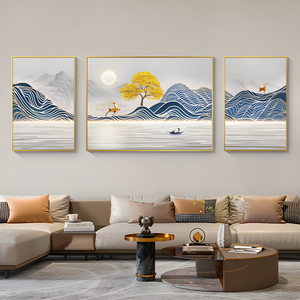 Luce <span class=keywords><strong>di</strong></span> lusso soggiorno decorazione della parete pittura paesaggio avanzato senso divano sfondo muro tre vice cristallo porcellana pittura - Product Image 5