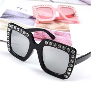 Lunettes de soleil carrées pour enfants, mode 2021, luxe, mignonnes, grande monture, strass, UV400, pour filles - Product Image 3