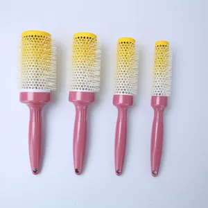 Professional Hot Pink Aluminum Handle Ceramic Hair Round Brushes