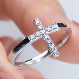 Bijoux Messi MSR-1283 Bijoux personnalisés Argent 925 Diamant de laboratoire Bague croix Bague de mariage Bague de fiançailles Cadeau pour femme - Product Image 1