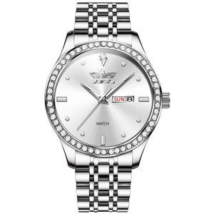 Solid Steel Band <b>Electronic</b> Quartz Watch Double <b>Calendar</b> Business and Export Cross-border Watch Men's - Product Image 1
