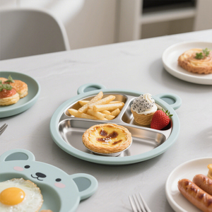 कस्टम स्टेनलेस स्टील बच्चे भोजन भोजन के लिए टेबलवेयर भोजन भोजन प्लेट बच्चों के लिए सक्शन के साथ भोजन डिनर प्लेट - Product Image 1